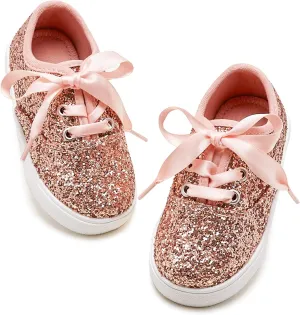 Toddler/Little Girls Sneakers-Slip On Glitter Sports Shoes for Running Walking