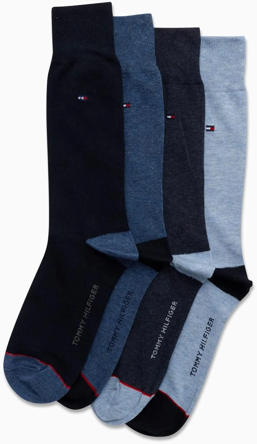 Tommy Hilfiger Men's Crew Socks - 4 Pack Comfort Stretch Dress Socks for Men - Crew Length Breathable Men's Work Socks (7-12)
