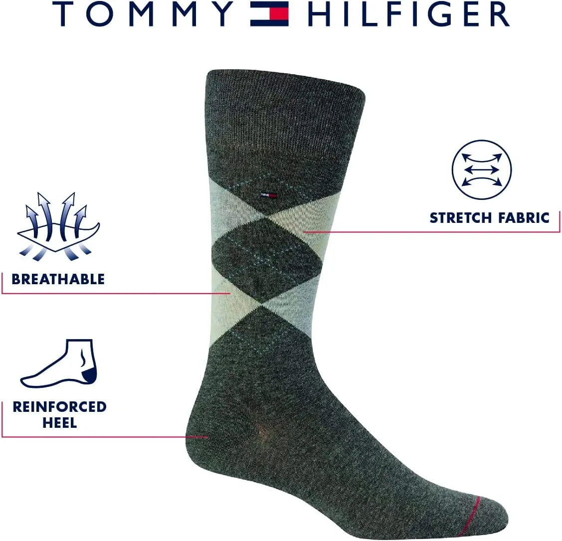Tommy Hilfiger Men's Crew Socks - 4 Pack Comfort Stretch Dress Socks for Men - Crew Length Breathable Men's Work Socks (7-12)
