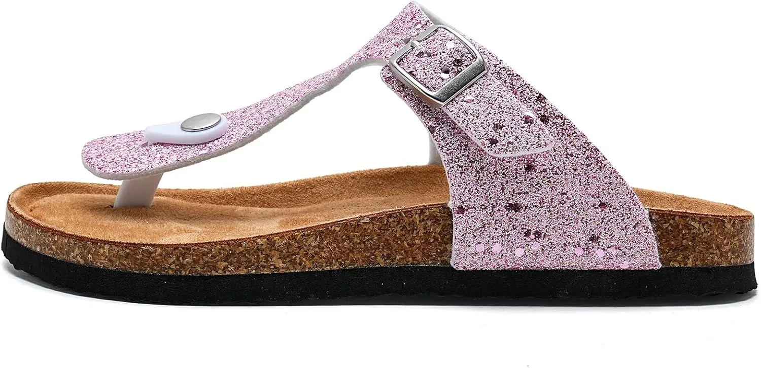 Torotto Boys Girls Glitter Slide Sandals Kids Flip Flops Cork Slipper with Adjustable Straps (Toddler/Little Kid/Big Kid)