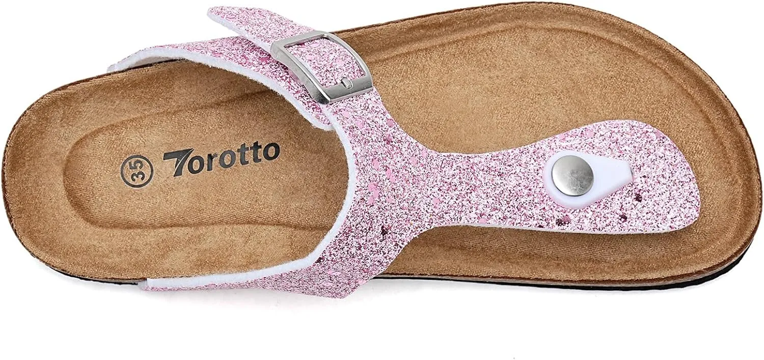 Torotto Boys Girls Glitter Slide Sandals Kids Flip Flops Cork Slipper with Adjustable Straps (Toddler/Little Kid/Big Kid)