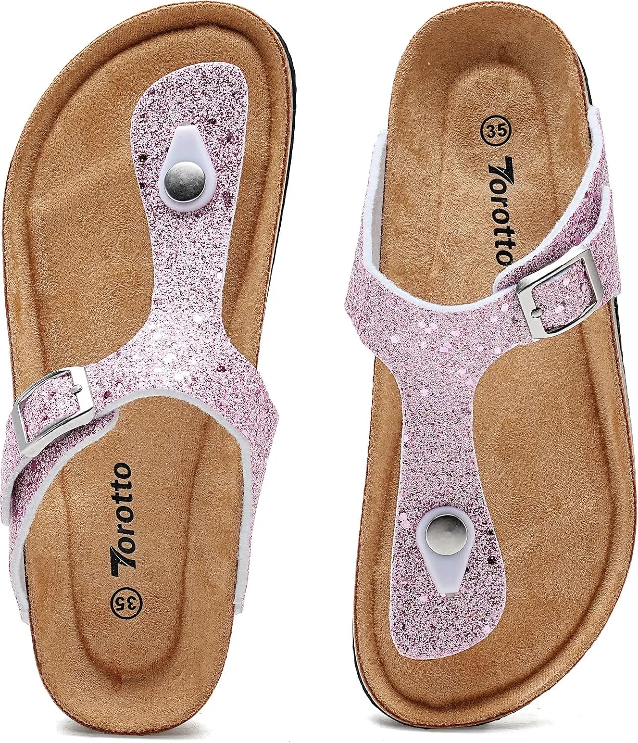 Torotto Boys Girls Glitter Slide Sandals Kids Flip Flops Cork Slipper with Adjustable Straps (Toddler/Little Kid/Big Kid)