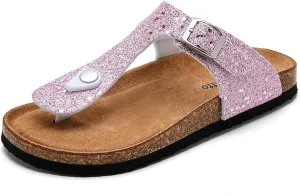 Torotto Boys Girls Glitter Slide Sandals Kids Flip Flops Cork Slipper with Adjustable Straps (Toddler/Little Kid/Big Kid)