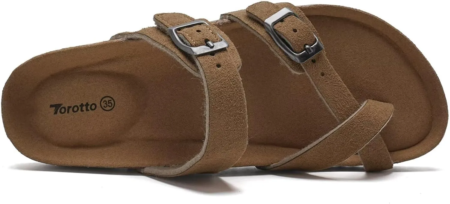Torotto Boys Girls Sandals with Cork Footbed Adjustable Buckle Casual Flip Flops Sandals Open Toes Flat for Kids Toddler