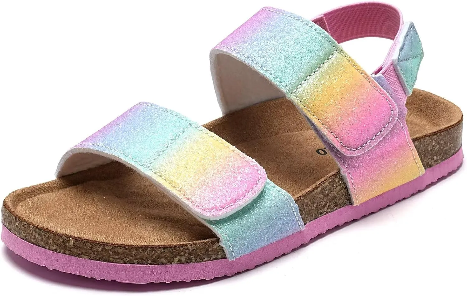 Torotto Girls Boys Sandals with Cork Footbed Adjustable Straps Summer Glitter Slides Sandals Open Toes Flat for Kids Toddler