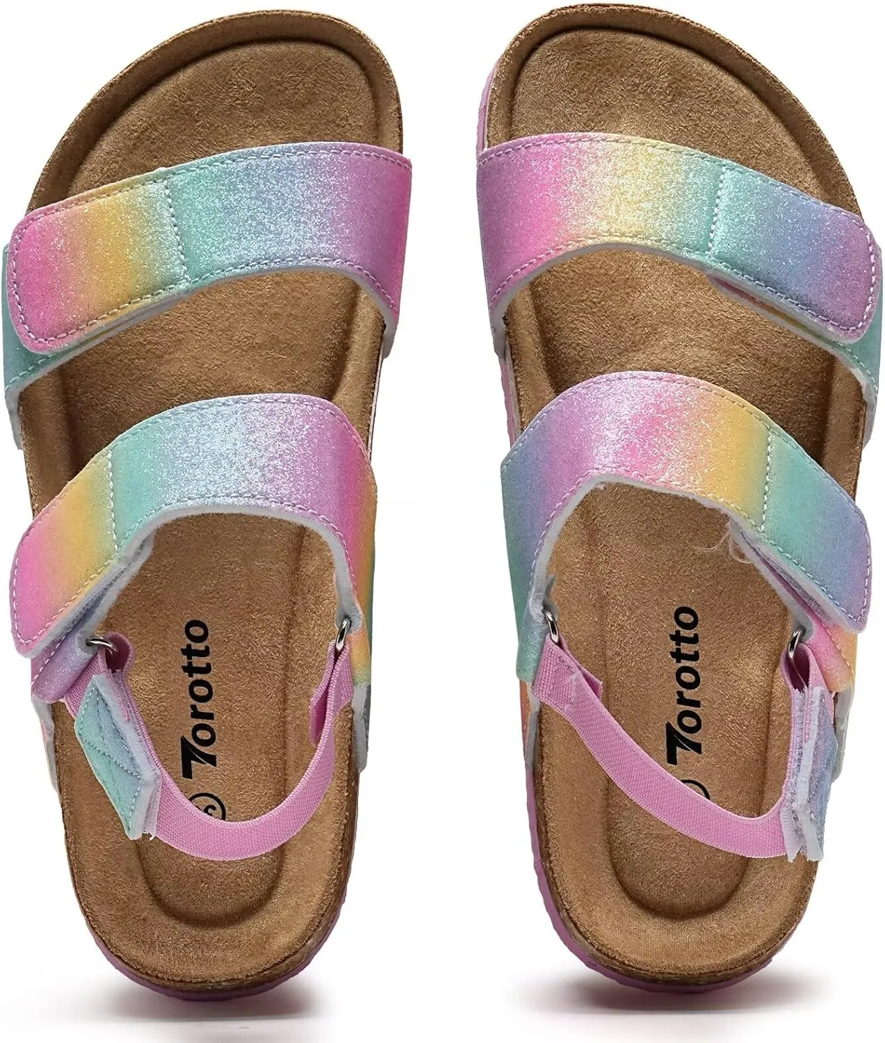 Torotto Girls Boys Sandals with Cork Footbed Adjustable Straps Summer Glitter Slides Sandals Open Toes Flat for Kids Toddler