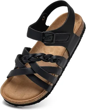 Torotto Girls Sandals with Cork Footbed Adjustable Buckle Casual Slides Sandals Open Toes Flat for Kids Toddler