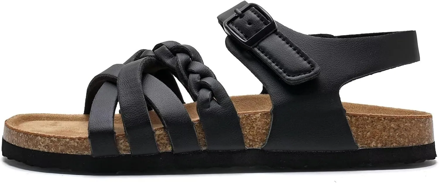 Torotto Girls Sandals with Cork Footbed Adjustable Buckle Casual Slides Sandals Open Toes Flat for Kids Toddler