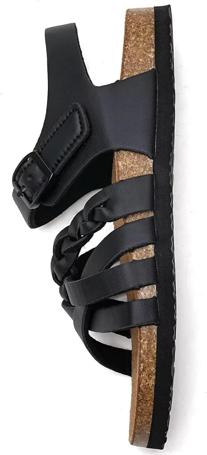 Torotto Girls Sandals with Cork Footbed Adjustable Buckle Casual Slides Sandals Open Toes Flat for Kids Toddler