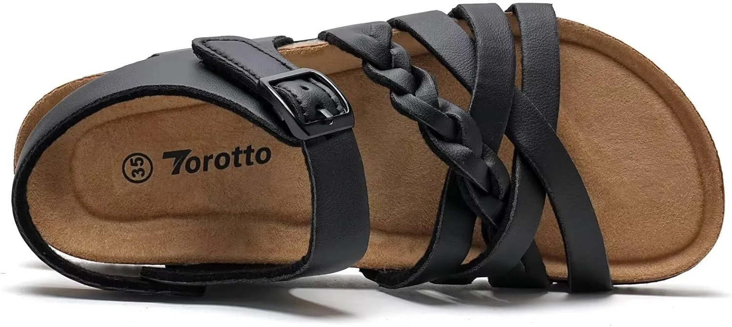 Torotto Girls Sandals with Cork Footbed Adjustable Buckle Casual Slides Sandals Open Toes Flat for Kids Toddler