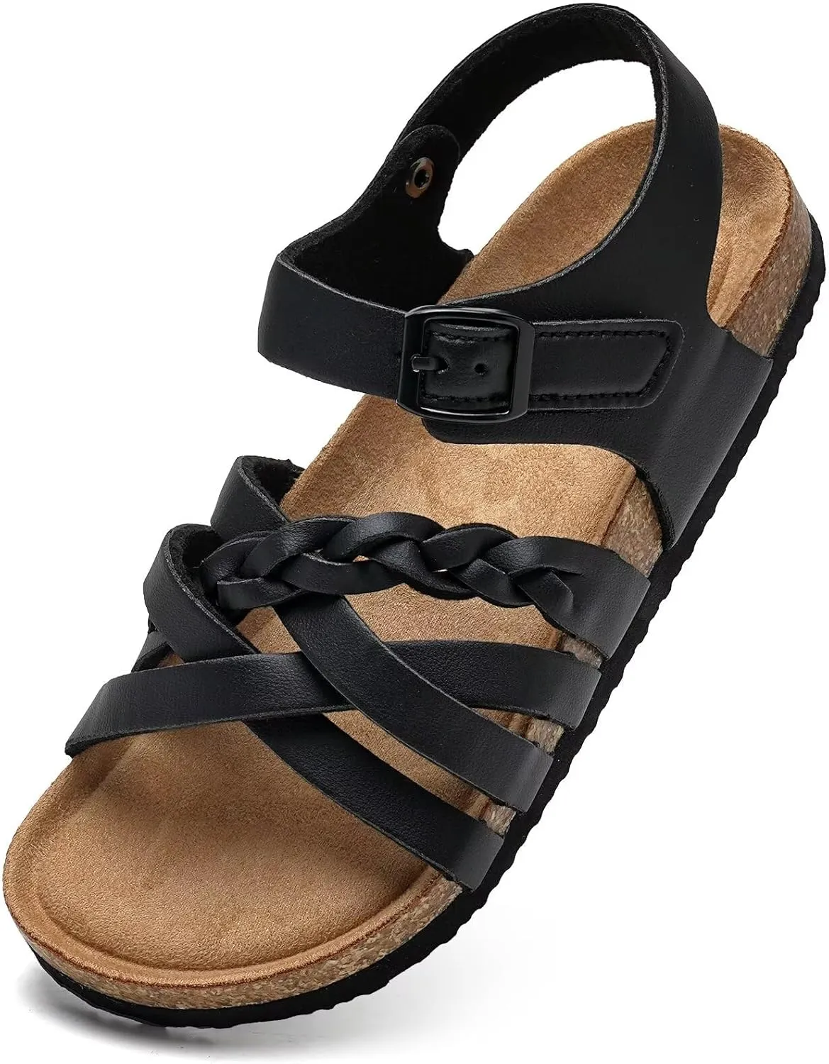 Torotto Girls Sandals with Cork Footbed Adjustable Buckle Casual Slides Sandals Open Toes Flat for Kids Toddler