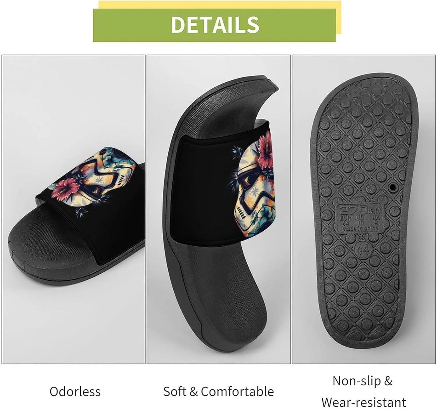 Tropical Stormtrooper Floral Print PVC Home Slippers Non-Slip Bathroom Slippers Durable Shower Shoes for Women Men