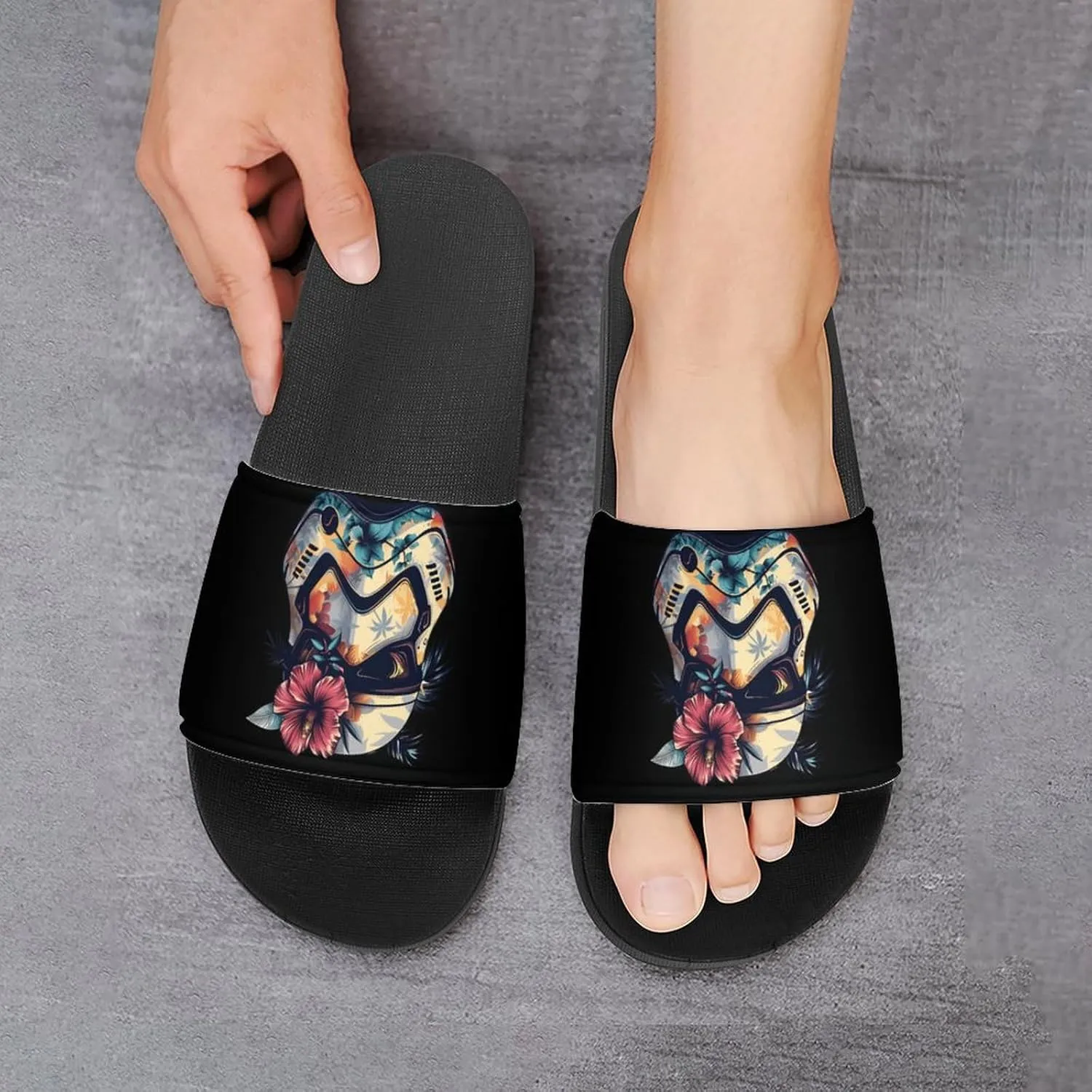 Tropical Stormtrooper Floral Print PVC Home Slippers Non-Slip Bathroom Slippers Durable Shower Shoes for Women Men