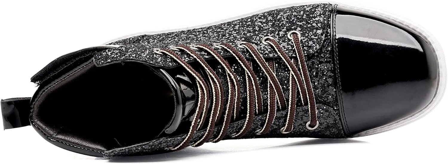 Trsorini Mens Glitter Shoes Sparkly High-top Sneakers Bling Sequin Shiny Men Lace-up Shoes