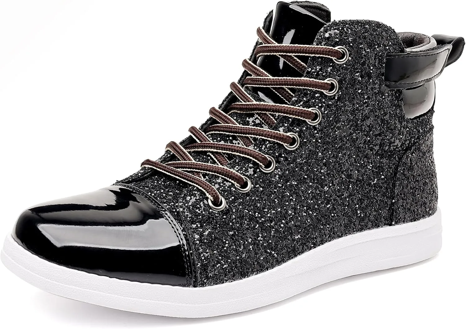 Trsorini Mens Glitter Shoes Sparkly High-top Sneakers Bling Sequin Shiny Men Lace-up Shoes