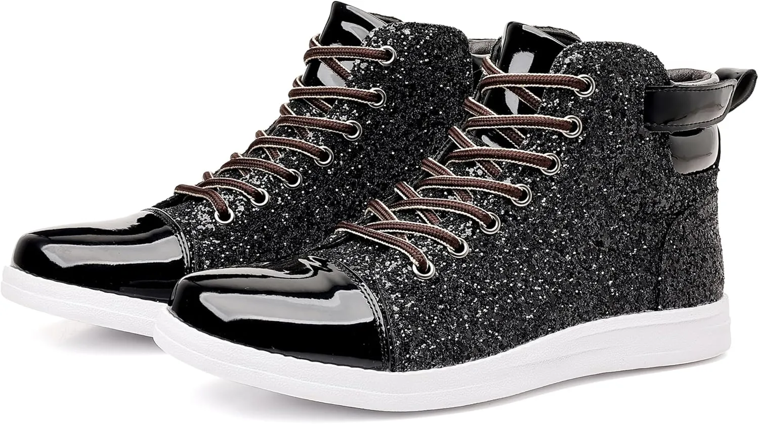 Trsorini Mens Glitter Shoes Sparkly High-top Sneakers Bling Sequin Shiny Men Lace-up Shoes