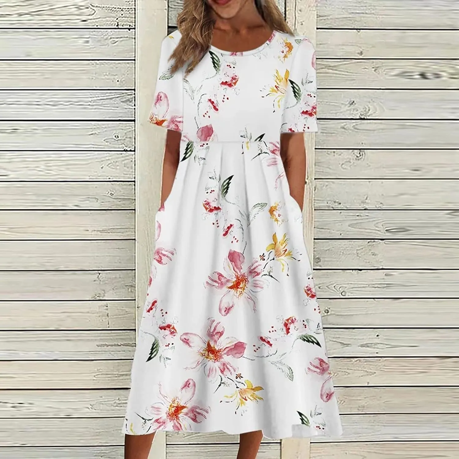 Tshirt Dress for Women 2025 Beach Cotton Linen Floral Printed Dresses with Pockets Casual Flowy Long Dress