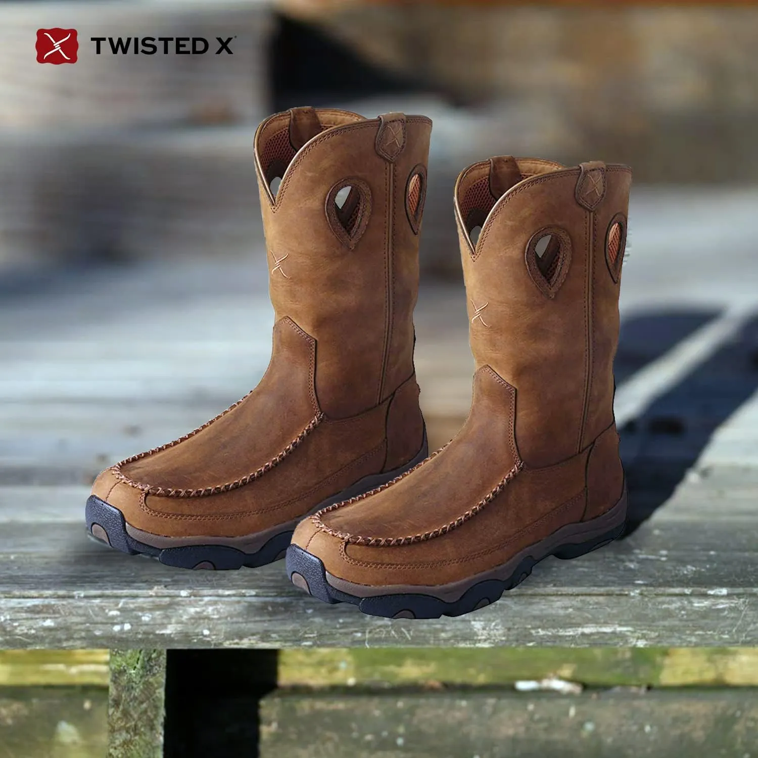 Twisted X Men's 11" Comp Toe Boot - Pull-On Cowboy Boots Made with Composite Safety Toe, Full-Grain Leather Vamp and Shaft, Toe Cap and Heel Kick, and Reinforced Pull Holes