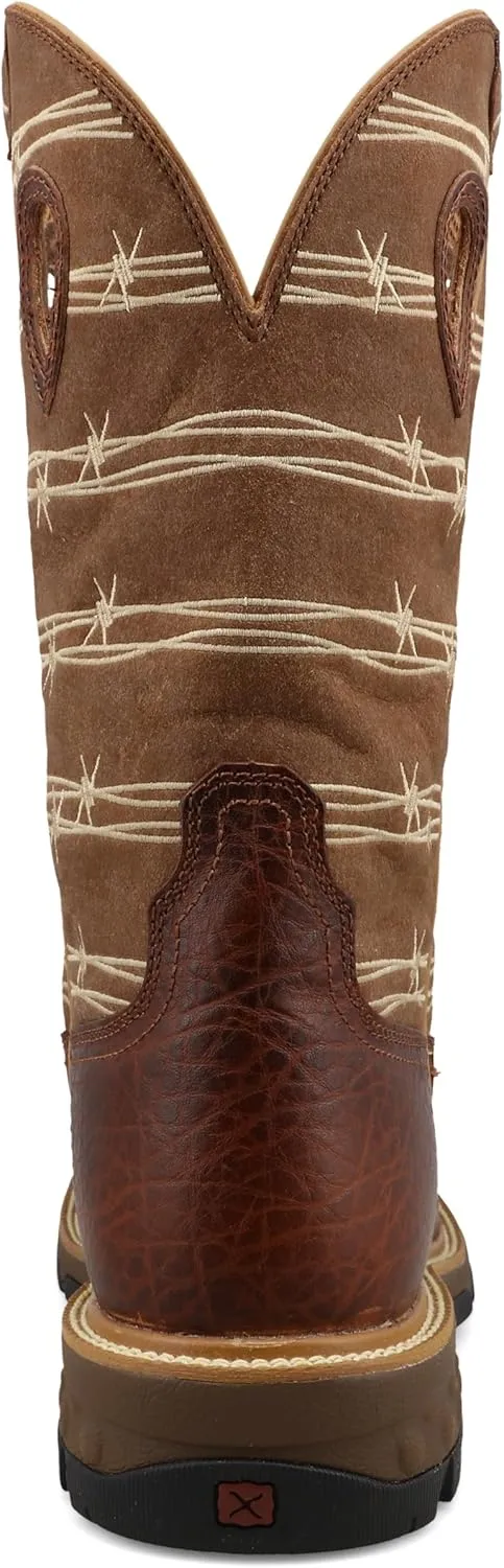 Twisted X Men's 12" Western Work Boot, Square Toe with CellStretch