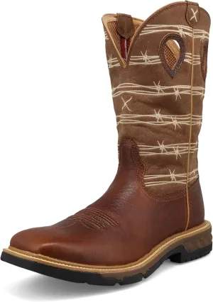 Twisted X Men's 12" Western Work Boot, Square Toe with CellStretch