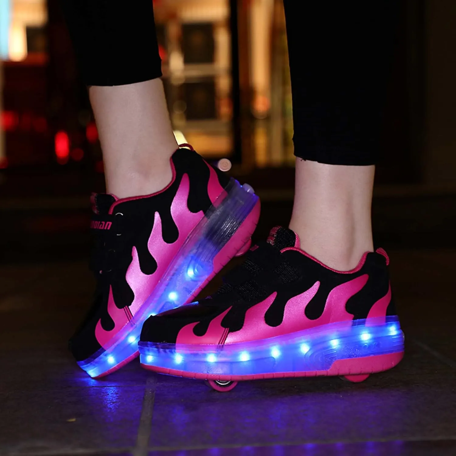 Two Wheeled Walking Shoes Rechargeable LED Flash Shoes Roller Skates