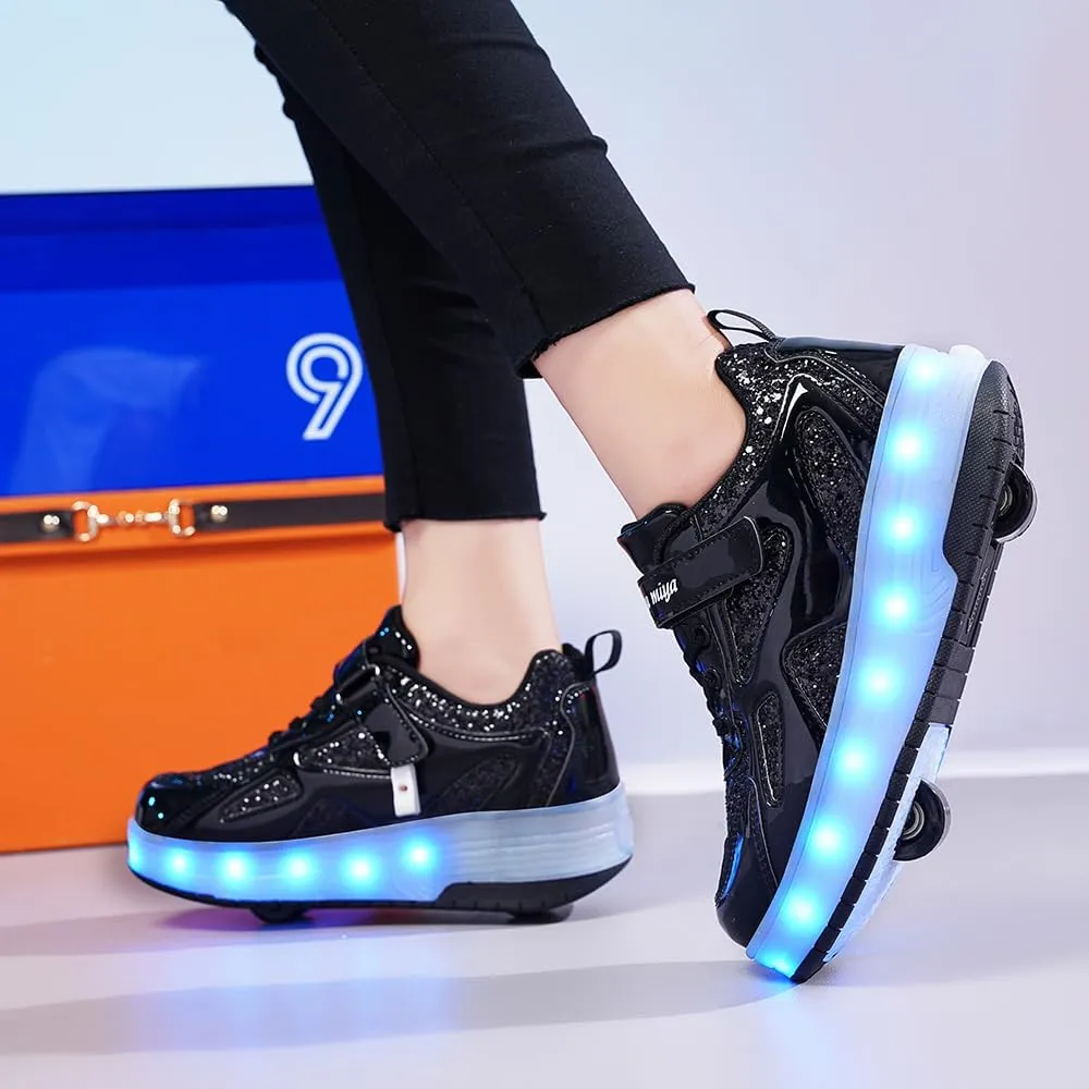 Ufatansy Roller Shoes Girls Boys Sneakers with Wheels Roller Skate Shoes USB Charging with LED Light Up Shinny Skates for Beginner Trainers Kids Lightweight Breatheable Shoe Footwear