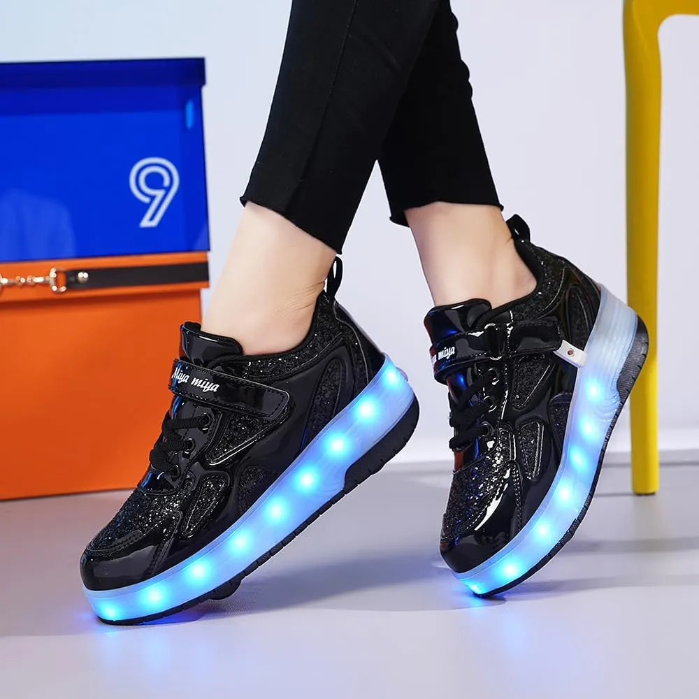 Ufatansy Roller Shoes Girls Boys Sneakers with Wheels Roller Skate Shoes USB Charging with LED Light Up Shinny Skates for Beginner Trainers Kids Lightweight Breatheable Shoe Footwear