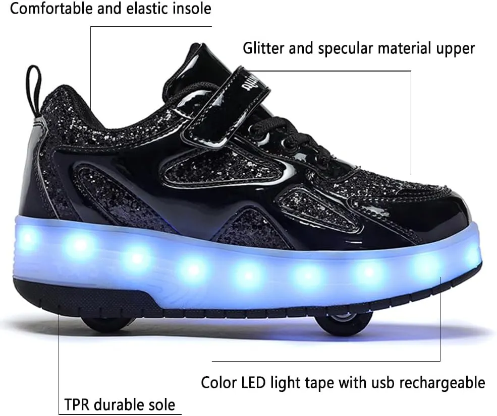 Ufatansy Roller Shoes Girls Boys Sneakers with Wheels Roller Skate Shoes USB Charging with LED Light Up Shinny Skates for Beginner Trainers Kids Lightweight Breatheable Shoe Footwear