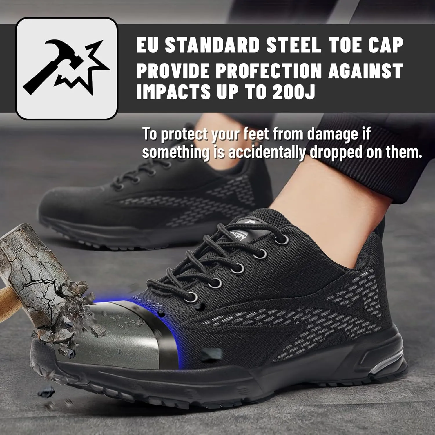 Unisex Adults Work Shoes - Black - All Seasons - Industrial & Construction - Lace-Up - Mesh - Moderate Cushioning - Hiking - Adults (Men & Women) Outdoor Enthusiasts & Athletes