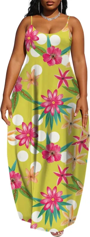UOUA Hawaiian Dresses for Women Plus Size Sundress Luau Party Summer Curvy Maxi Tropical Boho Sexy Dress