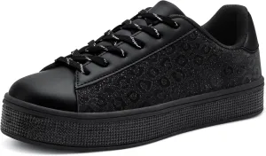 UUBARIS Women's Glitter Tennis Sneakers Neon Dressy Sparkly Sneakers Rhinestone Bling Wedding Bridal Shoes Shiny Sequin Shoes