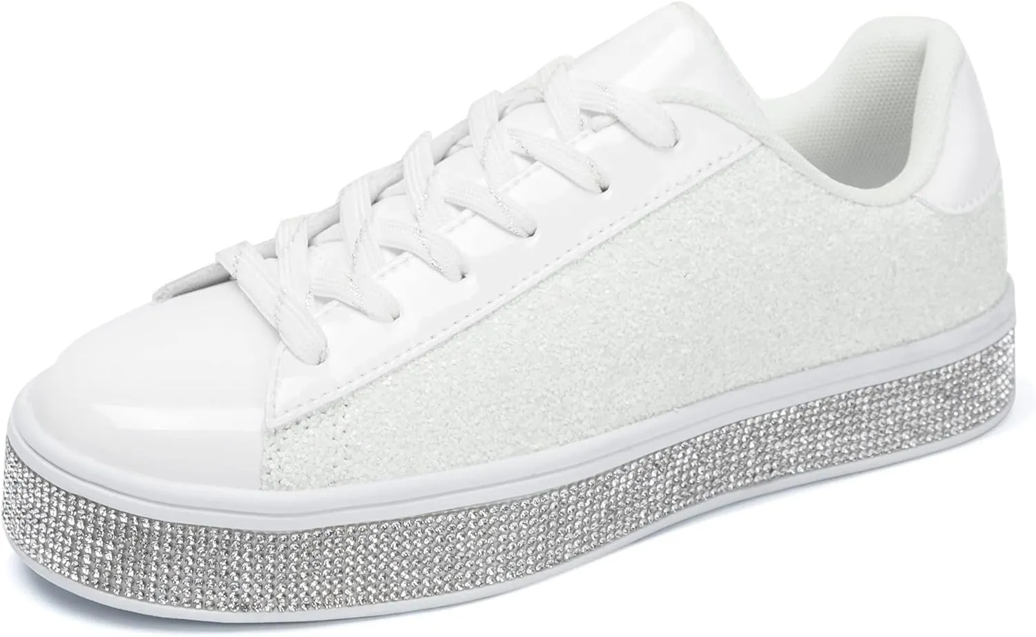 UUBARIS Women's Glitter Tennis Sneakers Neon Dressy Sparkly Sneakers Rhinestone Bling Wedding Bridal Shoes Shiny Sequin Shoes