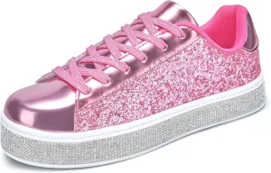 UUBARIS Women's Glitter Tennis Sneakers Neon Dressy Sparkly Sneakers Rhinestone Bling Wedding Bridal Shoes Shiny Sequin Shoes