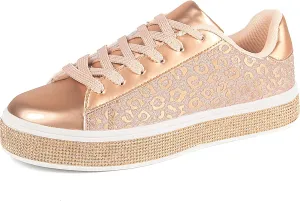 UUBARIS Women's Glitter Tennis Sneakers Neon Dressy Sparkly Sneakers Rhinestone Bling Wedding Bridal Shoes Shiny Sequin Shoes