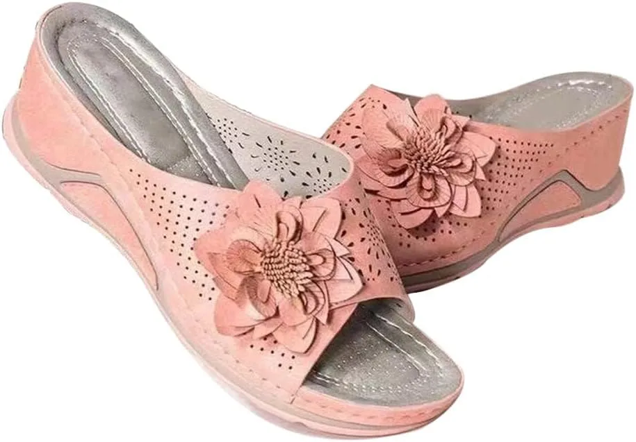 VALINK Women's Plus Size Sandals Woven Flower Wedge Slippers Sandals, 2022 Summer Women Ladies Girls Durable Wedge Heel Women Shoes