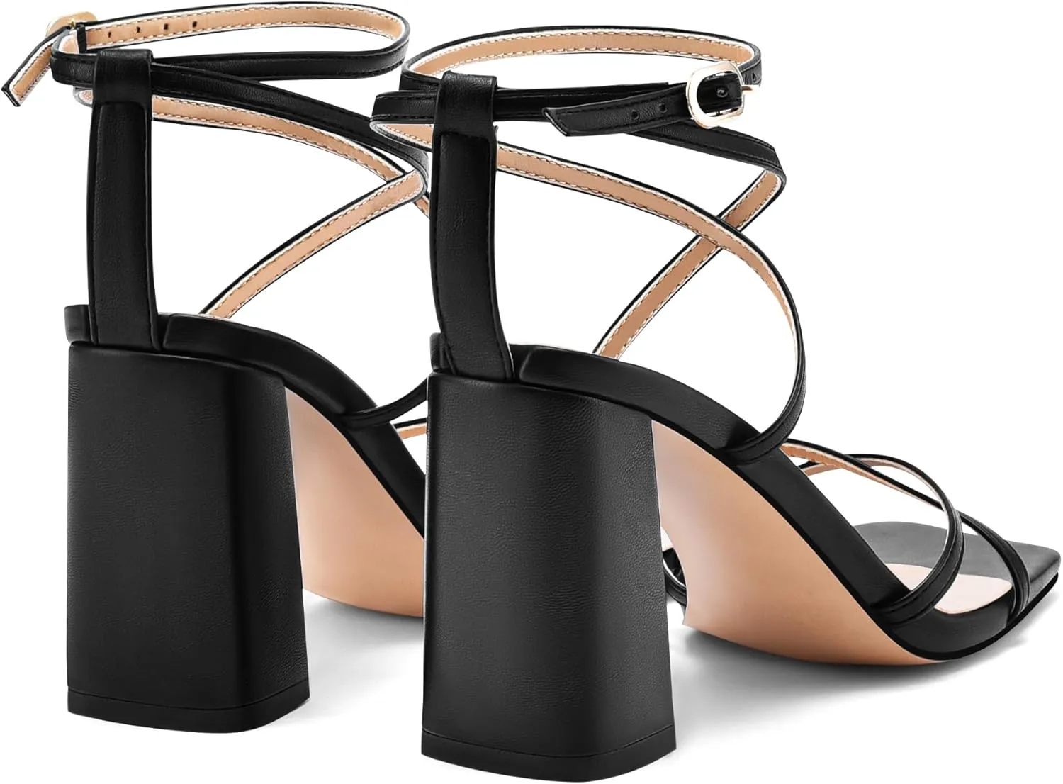 Vaslemuse Strappy Heels for Women Chunky Heel Sandals Square Open Toe witn Ankle Strap Prom Party Shoes