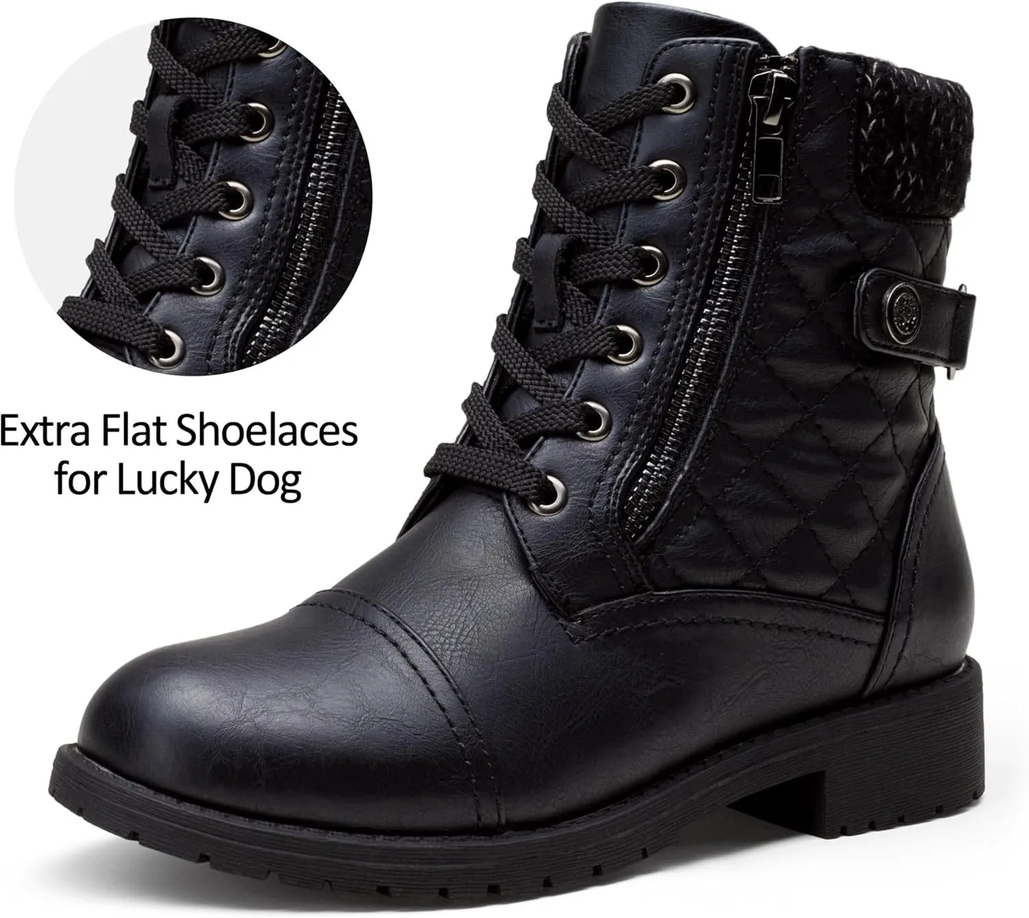 Vepose Women's Combat Ankle Boots, Lace up Comfortable Booties Low Heel