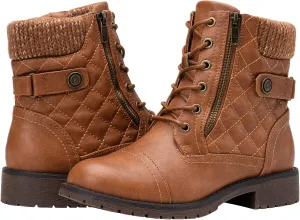 Vepose Women's Combat Ankle Boots, Lace up Comfortable Booties Low Heel