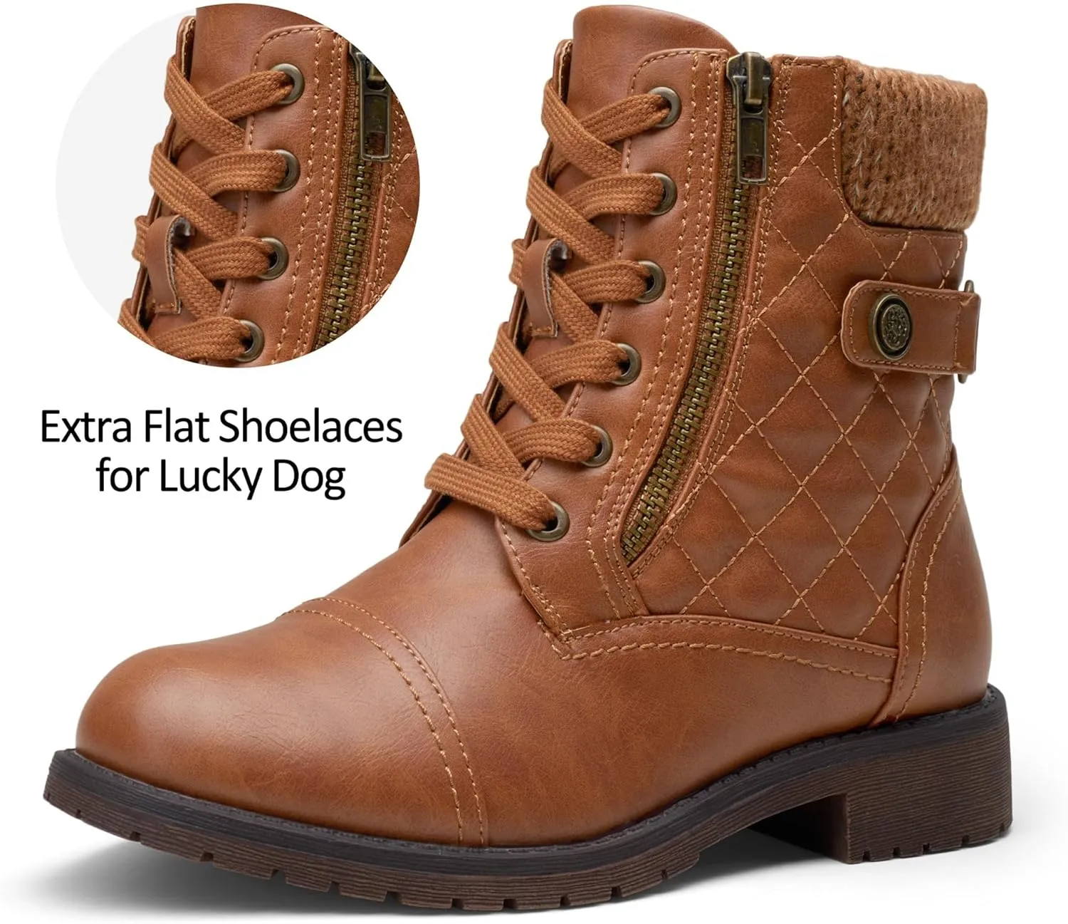 Vepose Women's Combat Ankle Boots, Lace up Comfortable Booties Low Heel