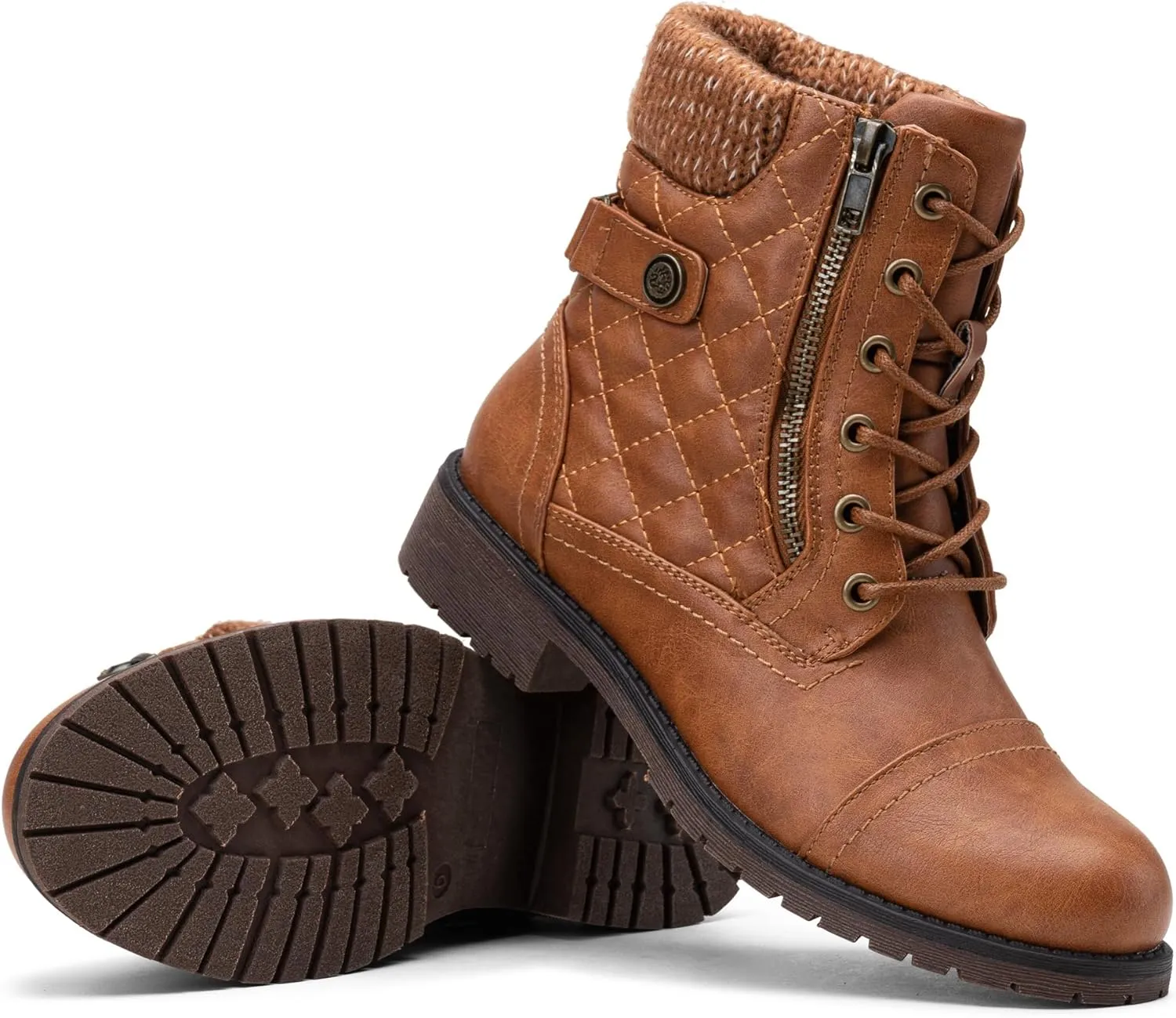 Vepose Women's Combat Ankle Boots, Lace up Comfortable Booties Low Heel