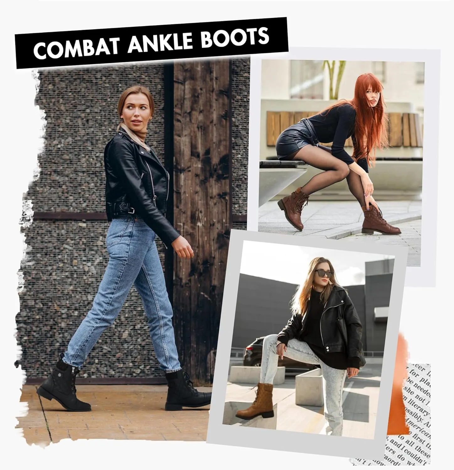 Vepose Women's Combat Ankle Boots, Lace up Comfortable Booties Low Heel