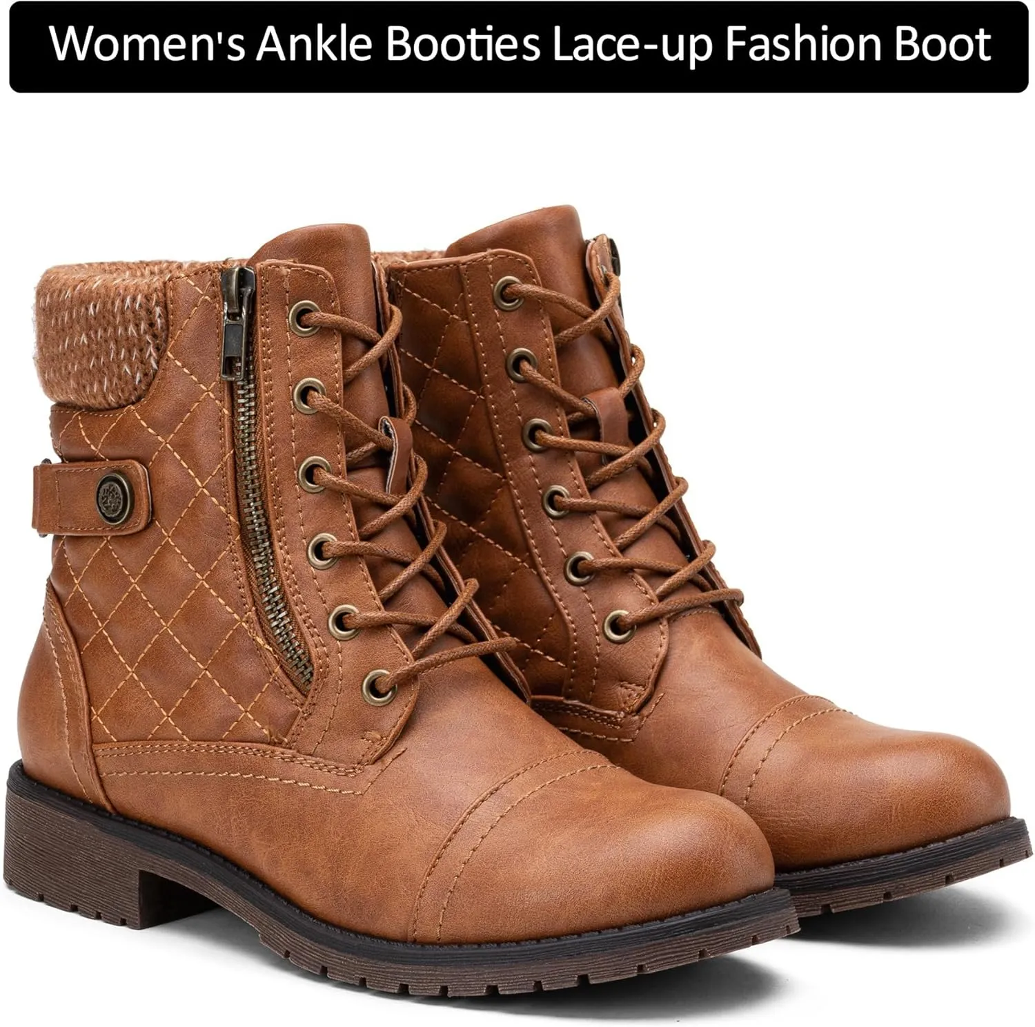 Vepose Women's Combat Ankle Boots, Lace up Comfortable Booties Low Heel