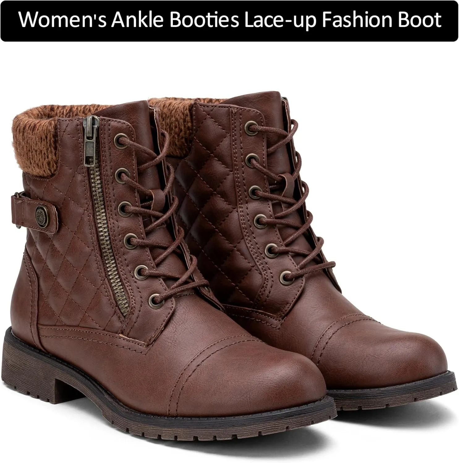 Vepose Women's Combat Ankle Boots, Lace up Comfortable Booties Low Heel