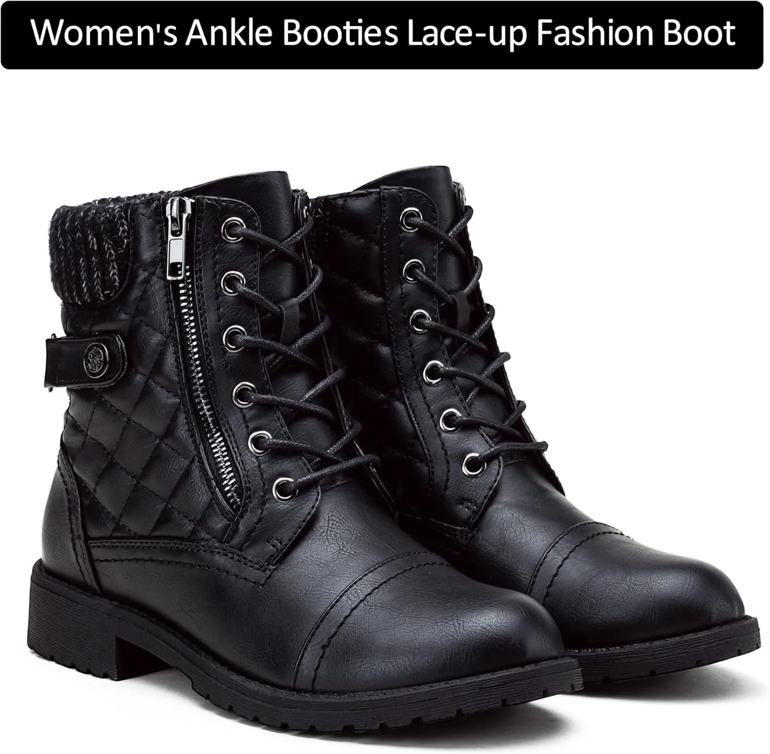 Vepose Women's Combat Ankle Boots, Lace up Comfortable Booties Low Heel