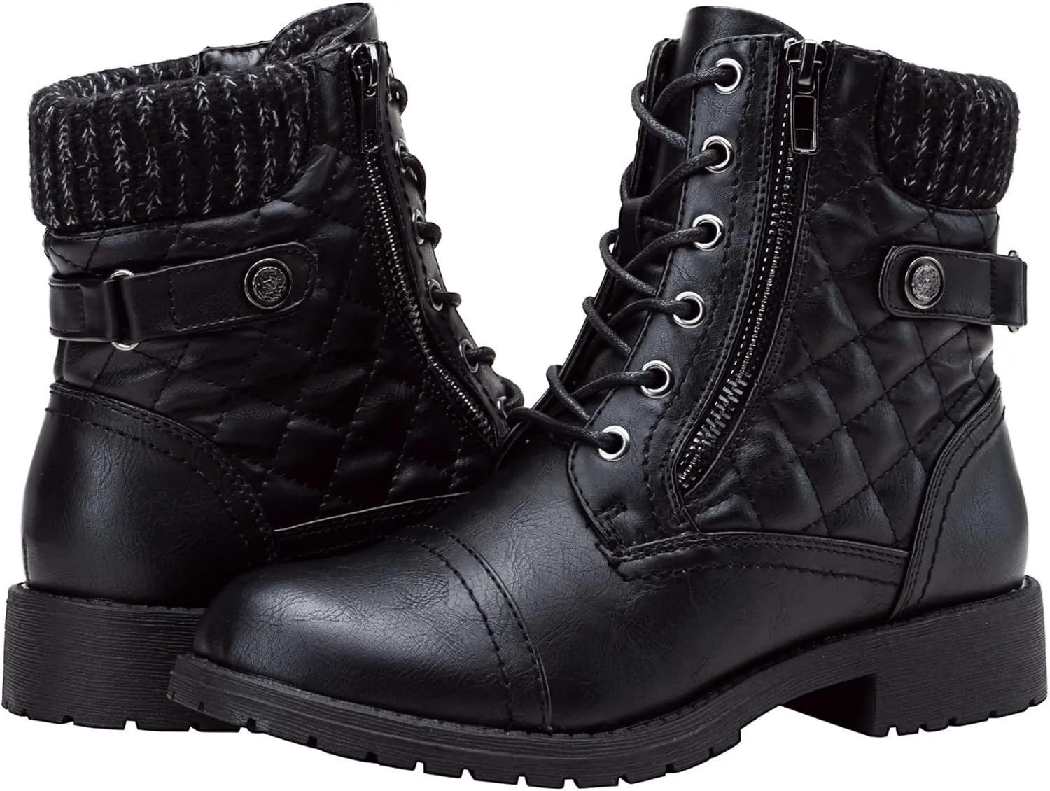 Vepose Women's Combat Ankle Boots, Lace up Comfortable Booties Low Heel