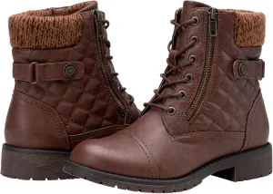 Vepose Women's Combat Ankle Boots, Lace up Comfortable Booties Low Heel