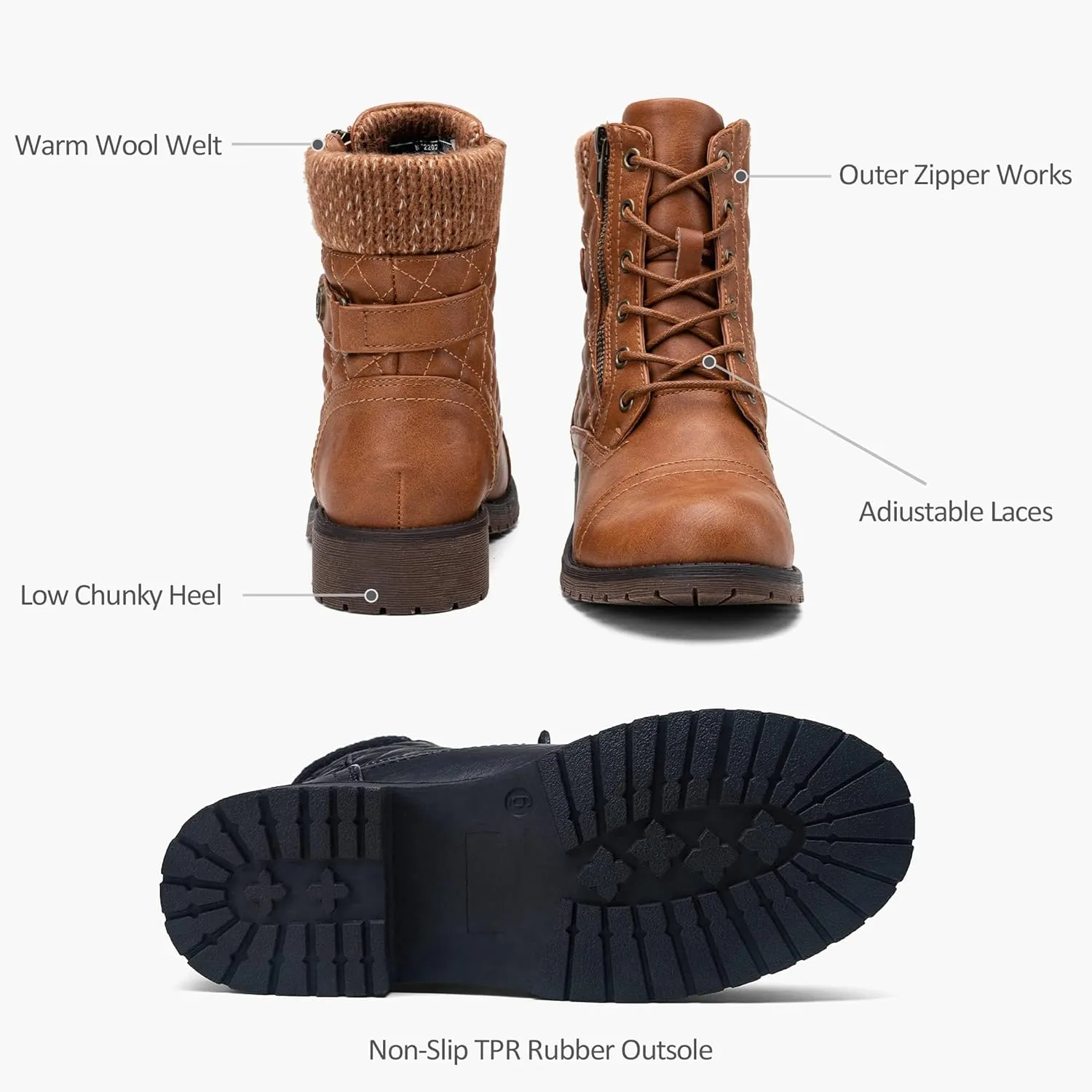 Vepose Women's Combat Ankle Boots, Lace up Comfortable Booties Low Heel