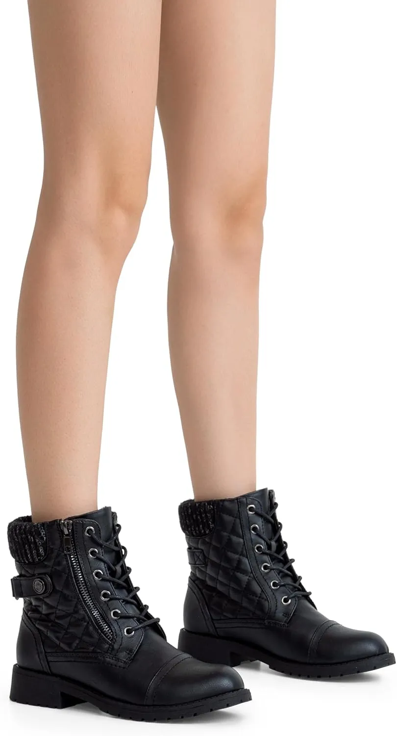 Vepose Women's Combat Ankle Boots, Lace up Comfortable Booties Low Heel