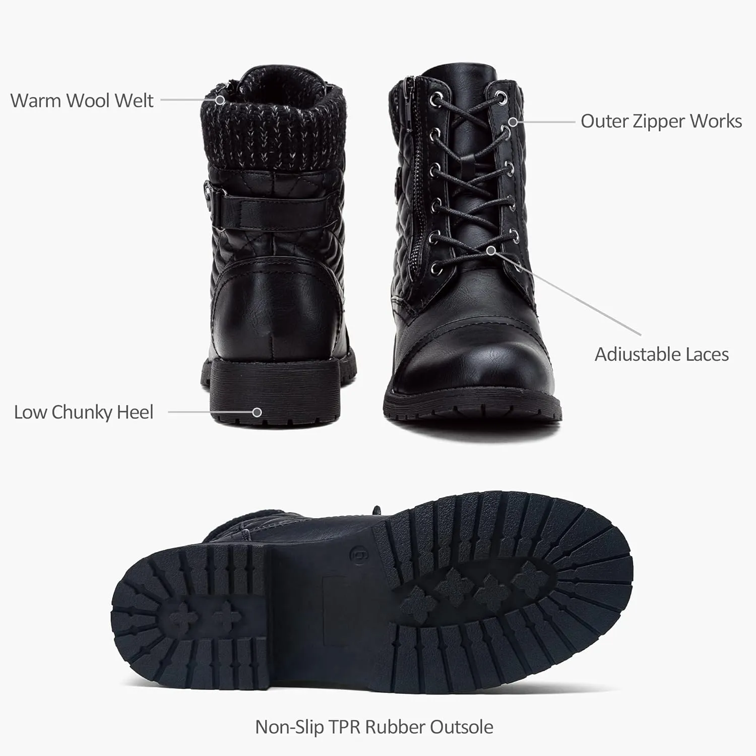 Vepose Women's Combat Ankle Boots, Lace up Comfortable Booties Low Heel