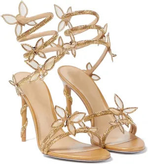 Vertundy Embellished Rhinestone Butterfly Spiral Coil Wrap Around Stiletto Heels Diamante Ankle Strap Fantasy Sparkly Sandals Dress Shoes